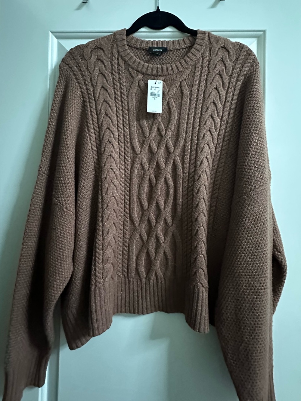 Express Cable Knit Crew Sweater - Taupe